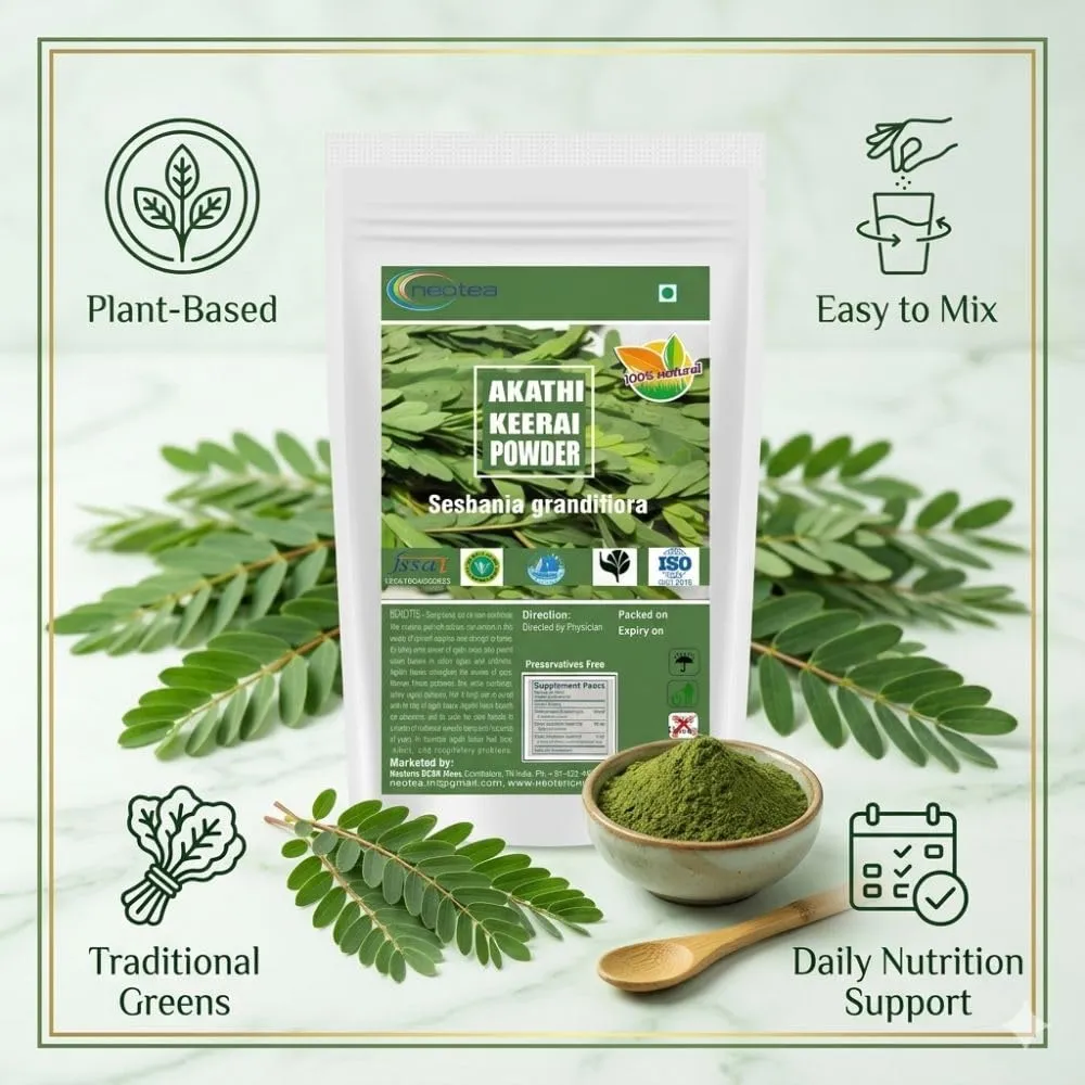 Neotea Agathi Keerai Powder | Sesbania grandiflora Leaf Powder | Traditionally Used Greens Powder | Natural Plant-Based Ingredient