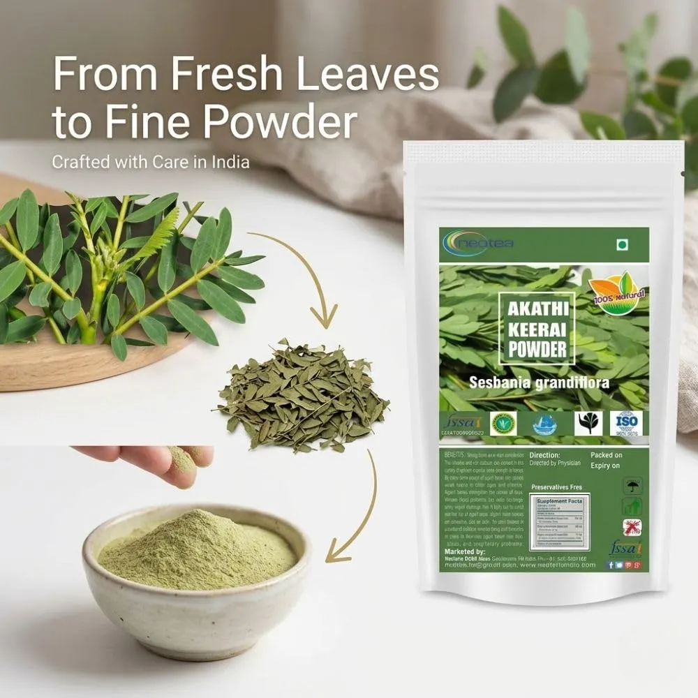 Neotea Agathi Keerai Powder | Sesbania grandiflora Leaf Powder | Traditionally Used Greens Powder | Natural Plant-Based Ingredient