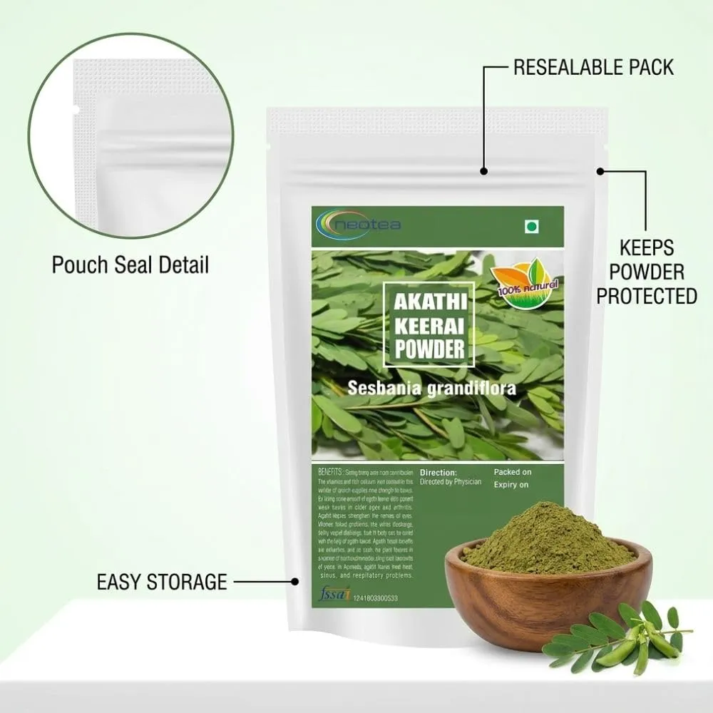 Neotea Agathi Keerai Powder | Sesbania grandiflora Leaf Powder | Traditionally Used Greens Powder | Natural Plant-Based Ingredient