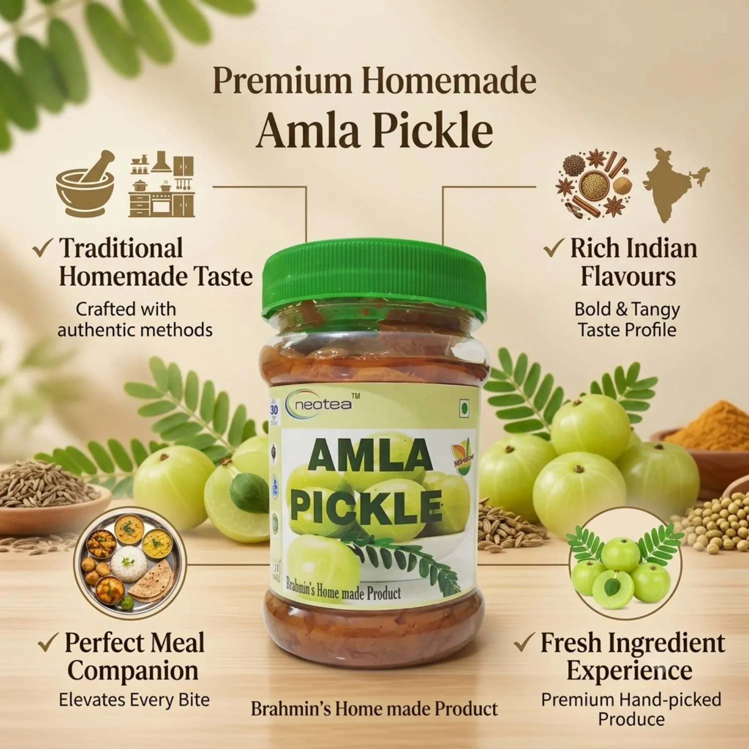 Neotea Homemade Amla Pickle | Indian Gooseberry Pickle | Traditional Amla Pickle | Tangy and Spicy Pickle