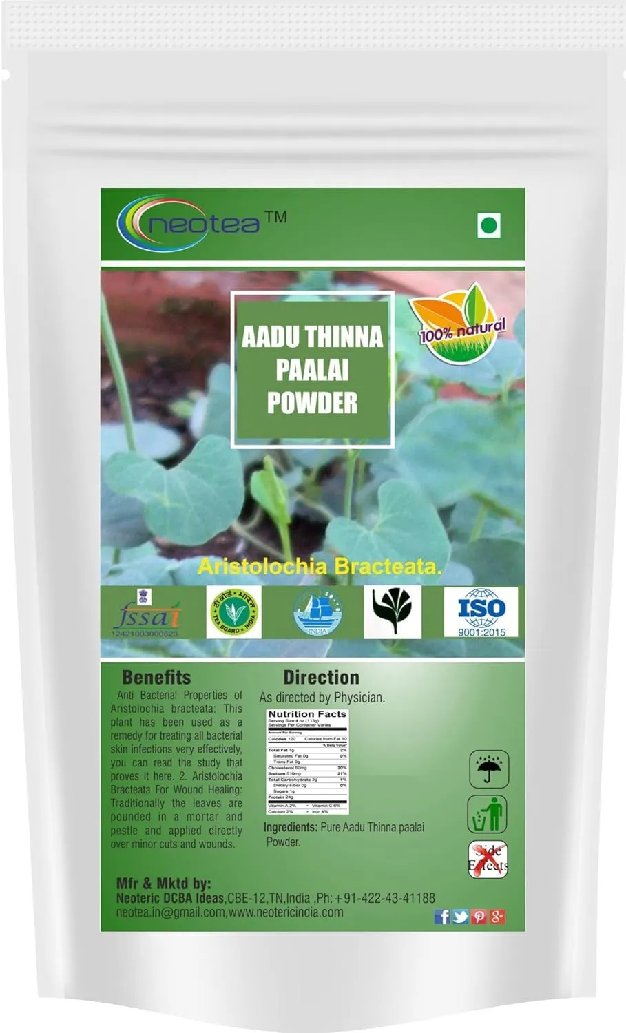 Aadu Thinna Paalai Powder | Iswar Theendaapaalai | Aristolochia Bracteolata | Indian Birthwort | Natural Remedy for Bacterial Skin Infections | Herbal Skin Support