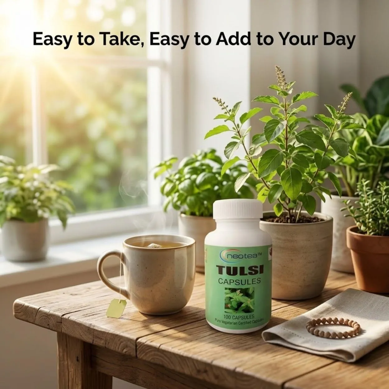 Tulsi Capsules 500 mg, 100 Capsules | Tulsi Herbal Supplement | Ocimum Sanctum | Easy-to-Use Vegetarian Capsules