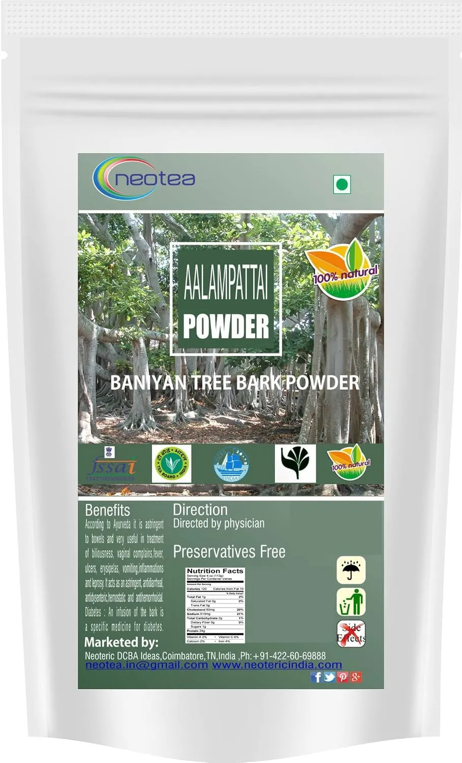 Allampattai Powder | Banyan Tree Bark Powder | Ficus Benghalensis | Aalam Pattai | Traditional Ayurvedic Herbal Powder | 100% Natural & Pure