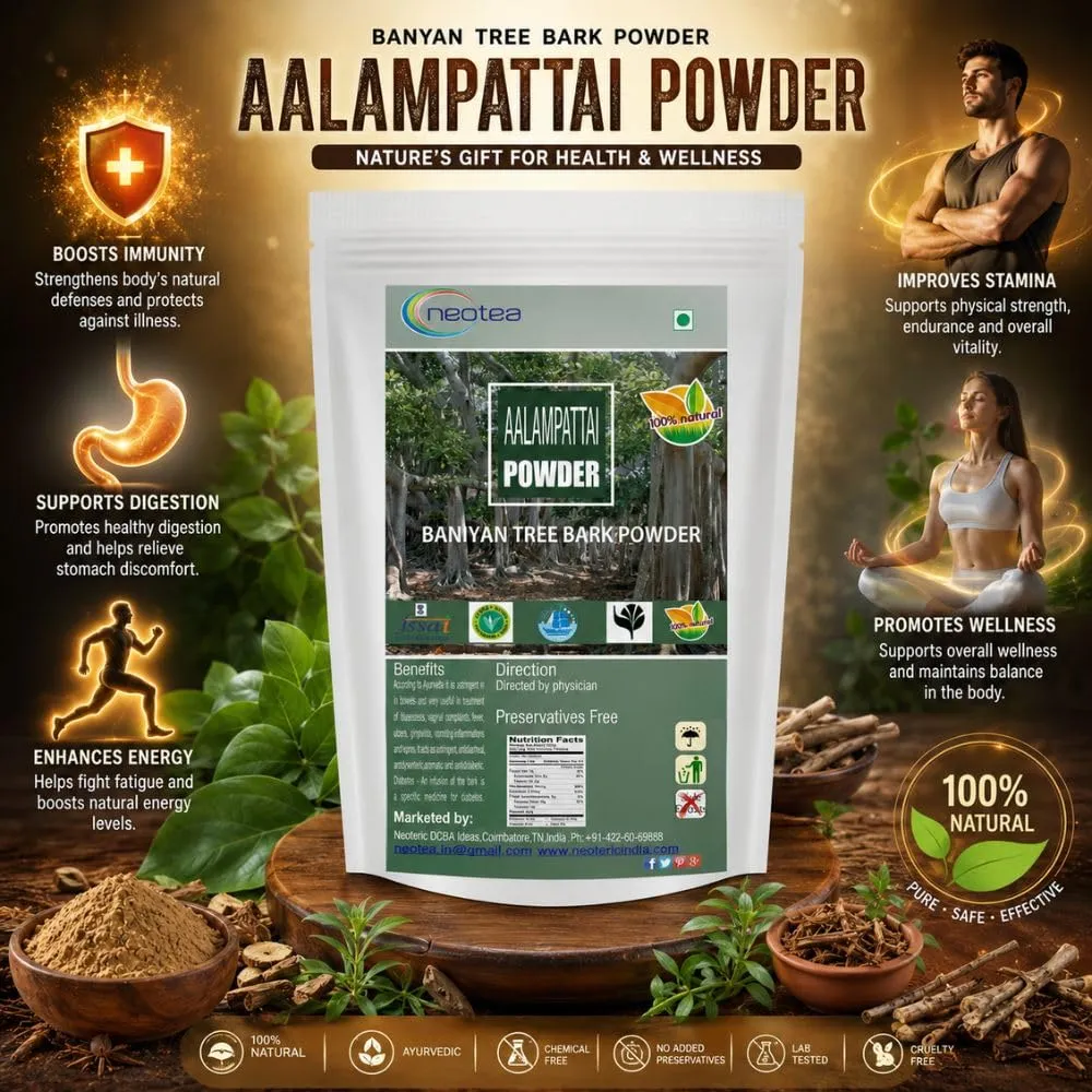 Allampattai Powder | Banyan Tree Bark Powder | Ficus Benghalensis | Aalam Pattai | Traditional Ayurvedic Herbal Powder | 100% Natural & Pure