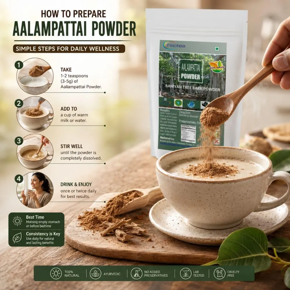 Allampattai Powder | Banyan Tree Bark Powder | Ficus Benghalensis | Aalam Pattai | Traditional Ayurvedic Herbal Powder | 100% Natural & Pure