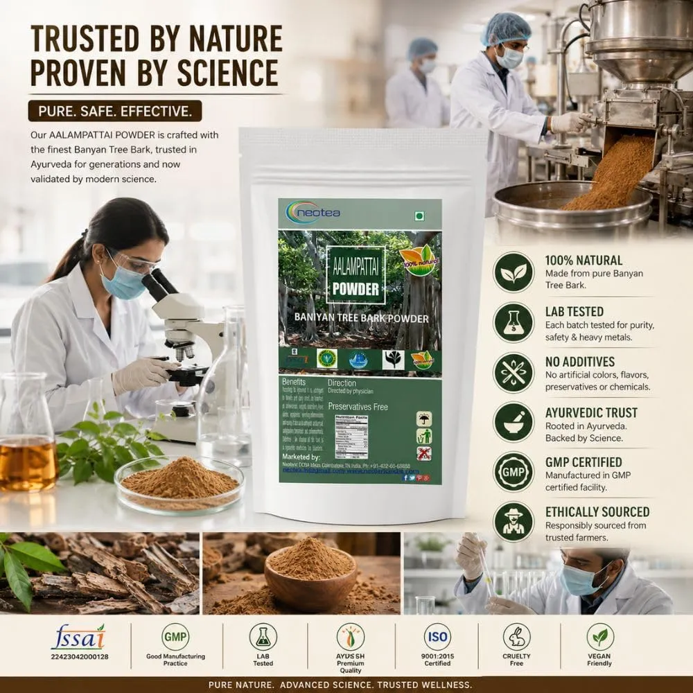Allampattai Powder | Banyan Tree Bark Powder | Ficus Benghalensis | Aalam Pattai | Traditional Ayurvedic Herbal Powder | 100% Natural & Pure