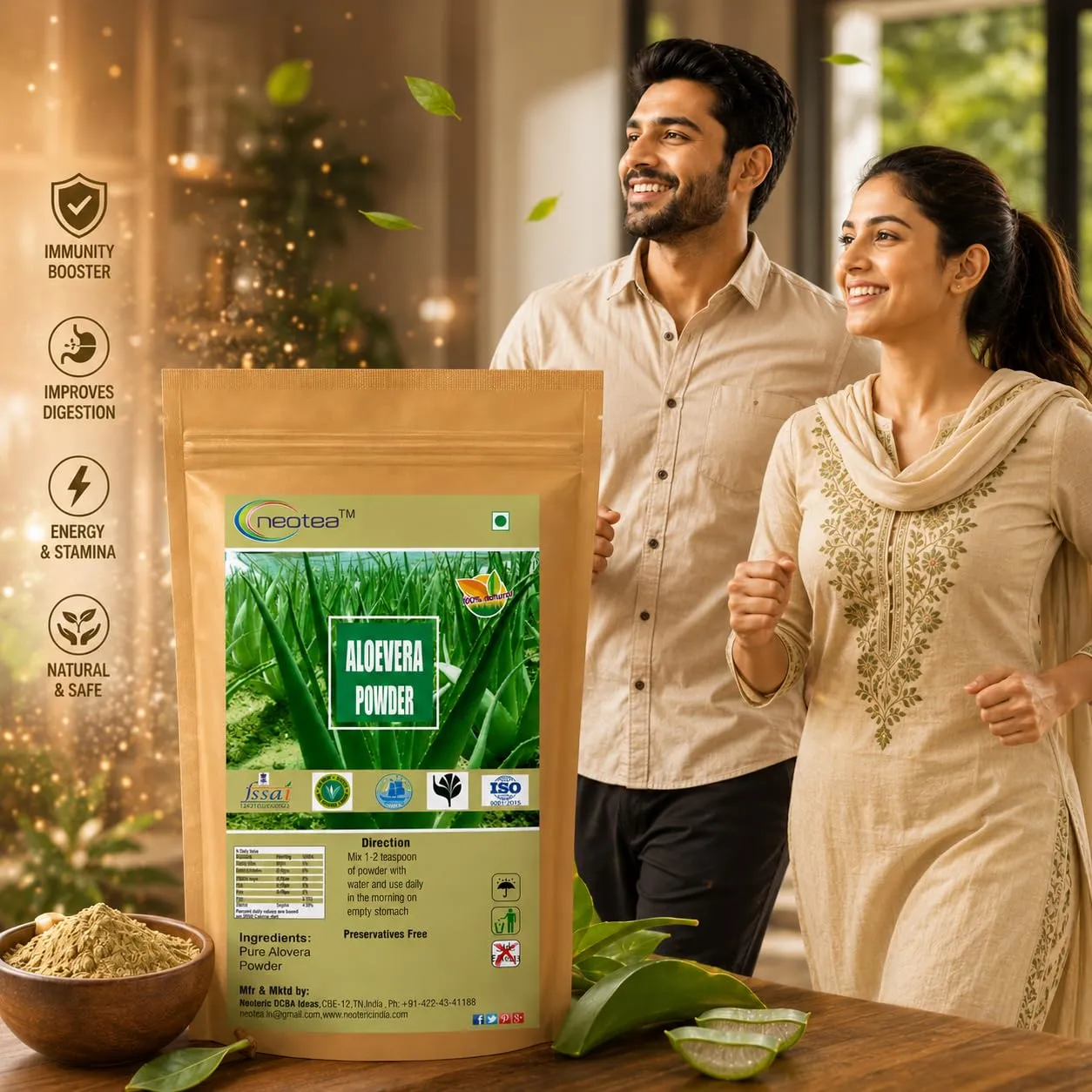 Aloe Vera Powder 100% Natural Pure Herbal Powder for Daily Wellness, Traditional Ayurvedic Use, Skin & Hair Care, Easy to Mix, No Added Preservatives