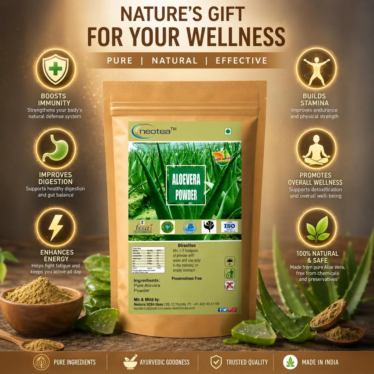 Aloe Vera Powder 100% Natural Pure Herbal Powder for Daily Wellness, Traditional Ayurvedic Use, Skin & Hair Care, Easy to Mix, No Added Preservatives