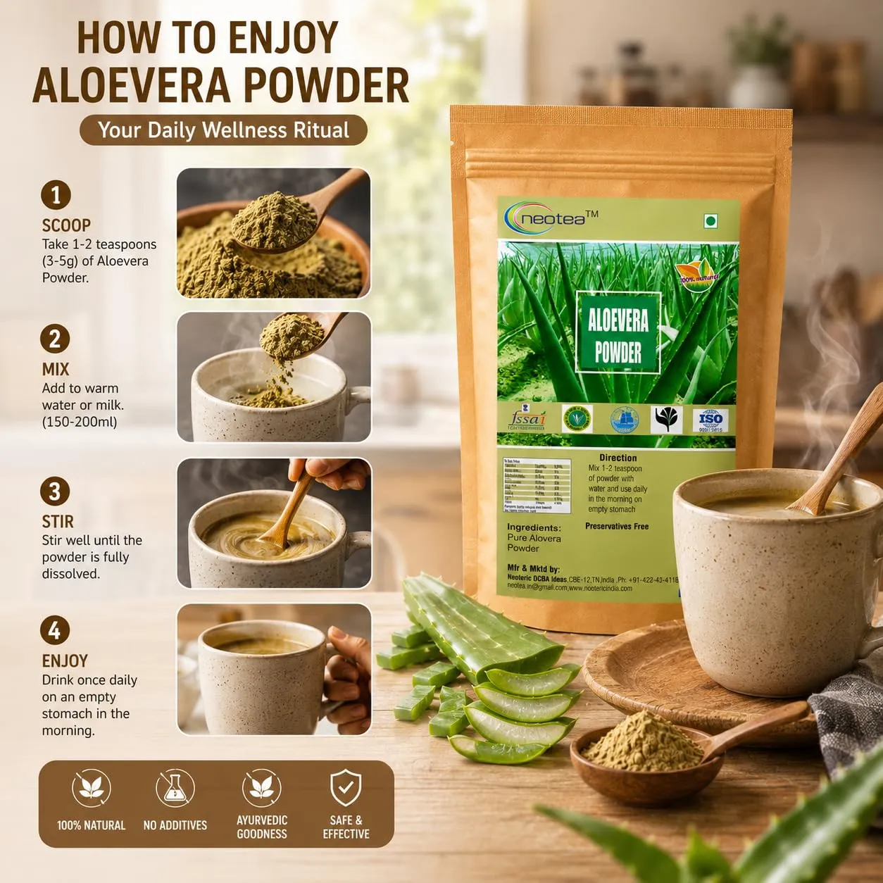 Aloe Vera Powder 100% Natural Pure Herbal Powder for Daily Wellness, Traditional Ayurvedic Use, Skin & Hair Care, Easy to Mix, No Added Preservatives