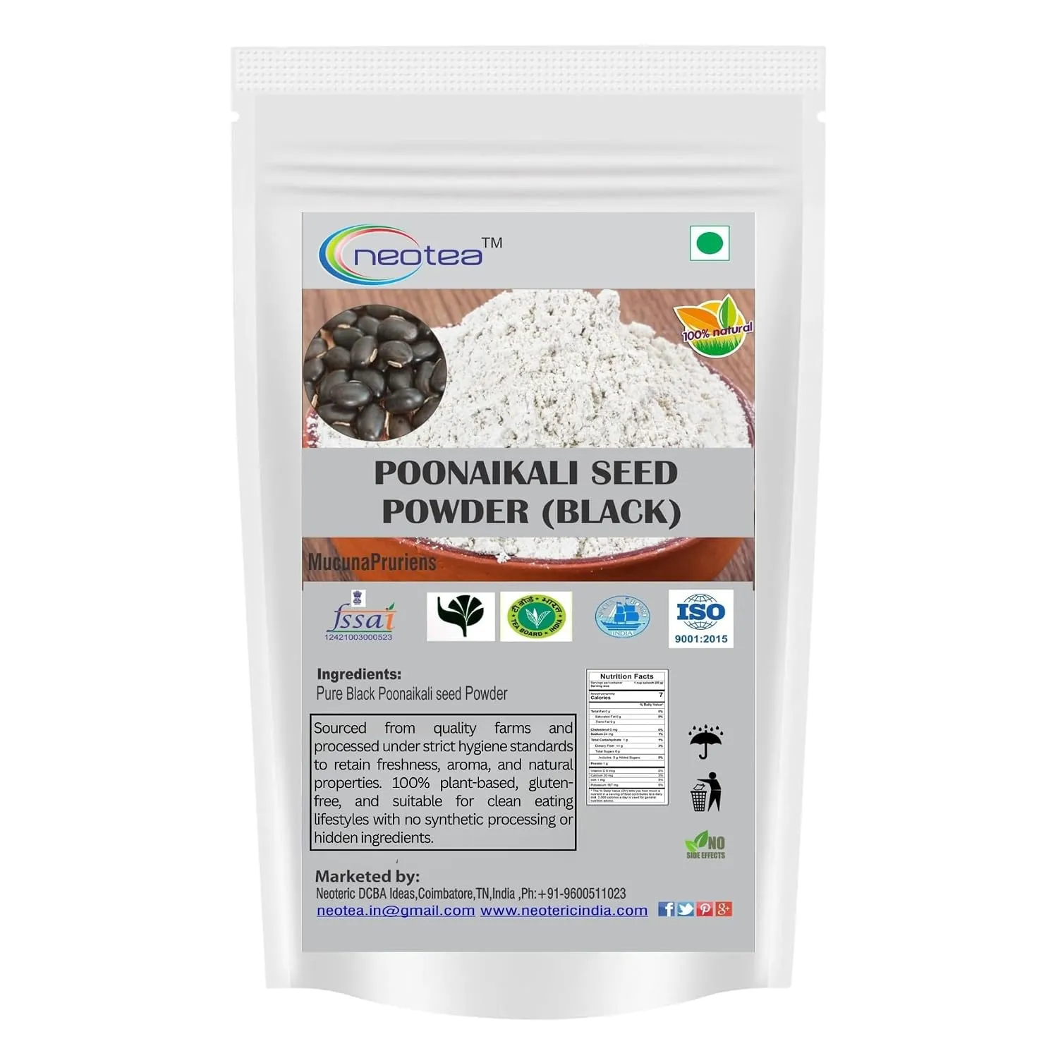 Black Poonaikali Seed Powder, Pure Poonaikali Seeds Powder, Finely Ground Natural Herbal Powder, Traditional Indian Ingredient, Easy to Use