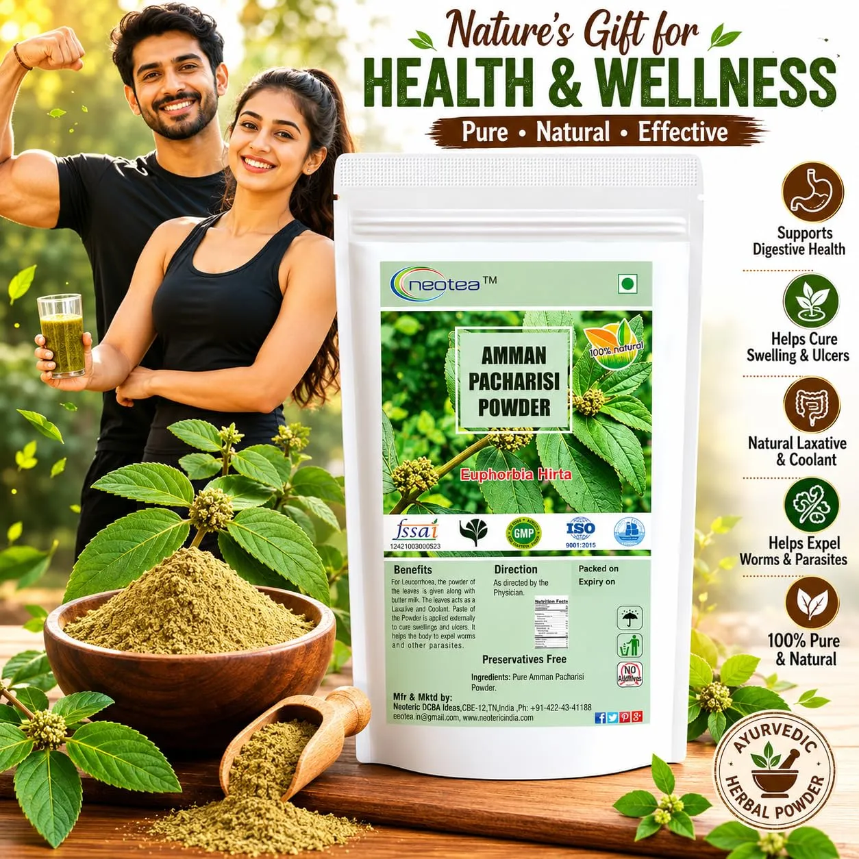 Amman Pacharisi Powder | Euphorbia Hirta Herbal Powder | 100% Natural Dried Herb Powder | Traditional Ayurvedic Herb | Plant-Based Wellness Ingredient