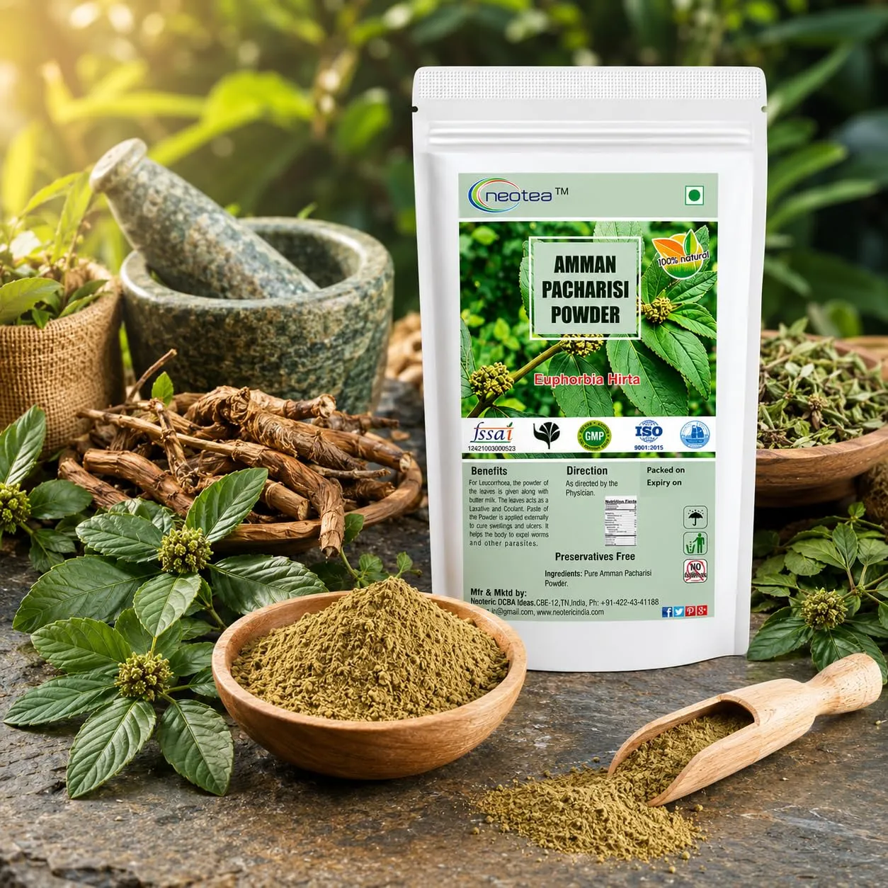 Amman Pacharisi Powder | Euphorbia Hirta Herbal Powder | 100% Natural Dried Herb Powder | Traditional Ayurvedic Herb | Plant-Based Wellness Ingredient