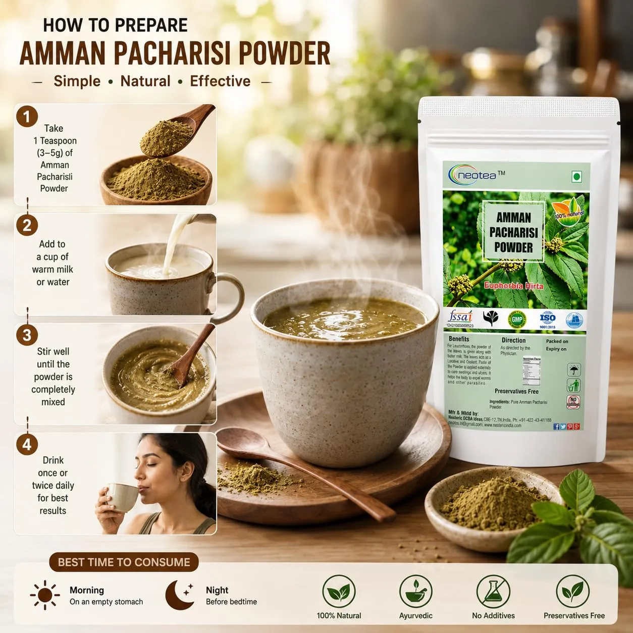 Amman Pacharisi Powder | Euphorbia Hirta Herbal Powder | 100% Natural Dried Herb Powder | Traditional Ayurvedic Herb | Plant-Based Wellness Ingredient