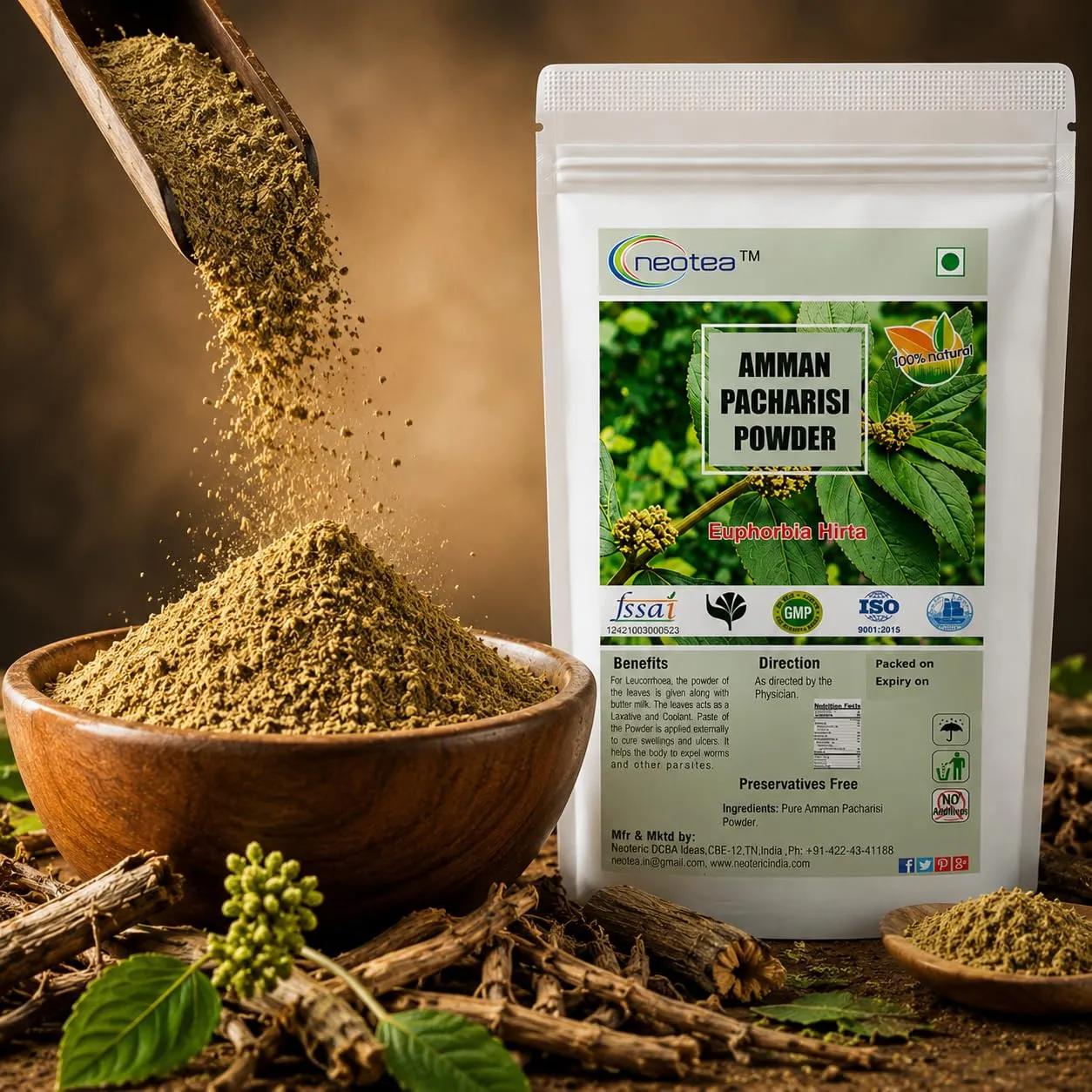 Amman Pacharisi Powder | Euphorbia Hirta Herbal Powder | 100% Natural Dried Herb Powder | Traditional Ayurvedic Herb | Plant-Based Wellness Ingredient