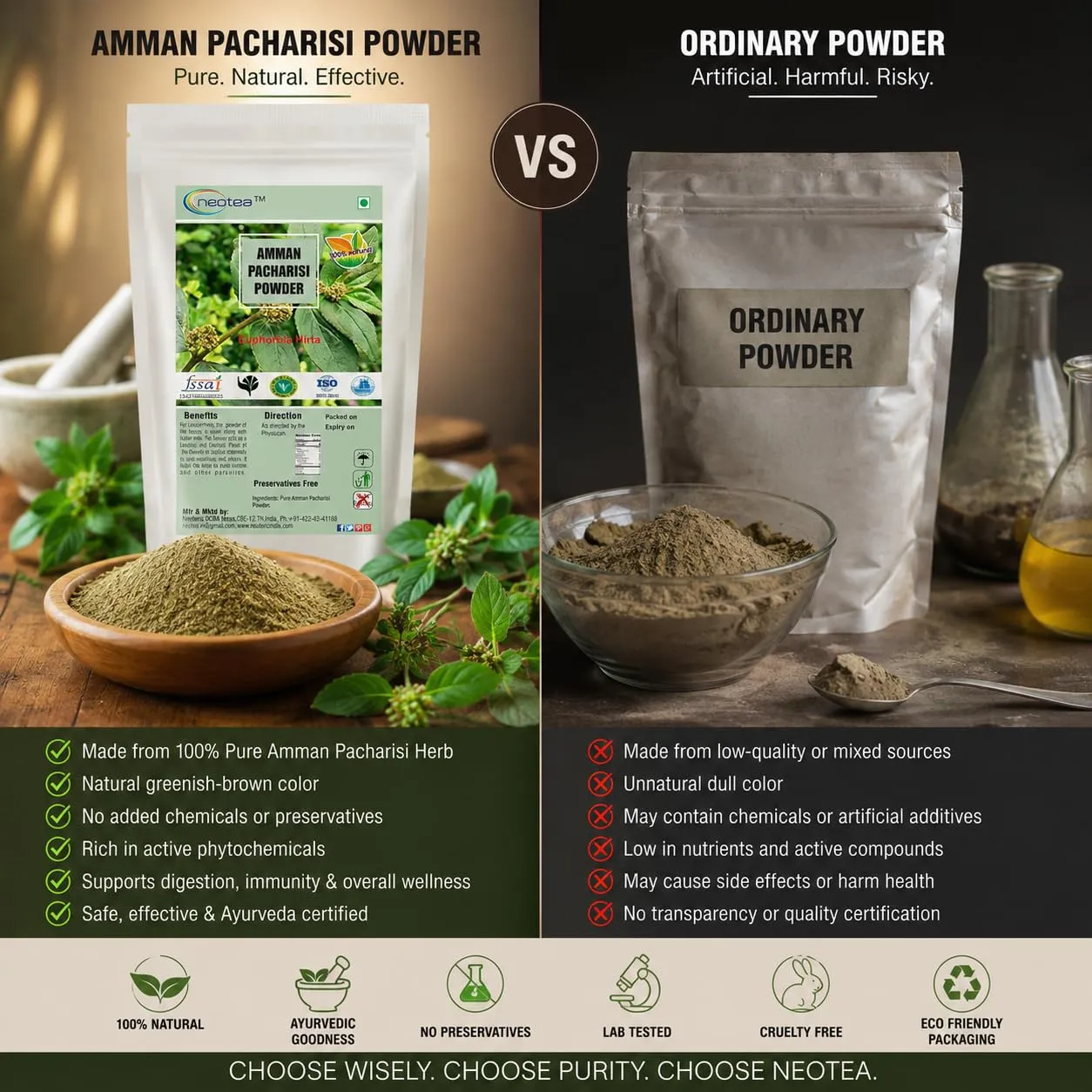 Amman Pacharisi Powder | Euphorbia Hirta Herbal Powder | 100% Natural Dried Herb Powder | Traditional Ayurvedic Herb | Plant-Based Wellness Ingredient