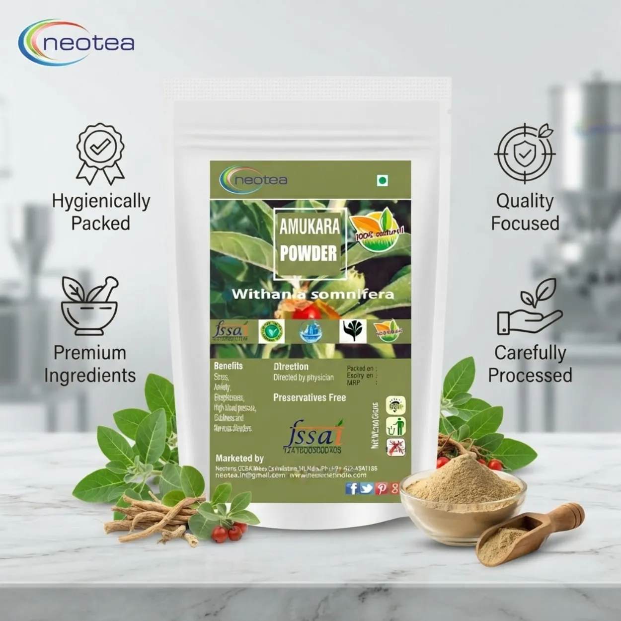 Amukkara Powder 100% Natural Herbal Powder | Traditional Ayurvedic Herb | Pure Amukkara Root Powder | No Added Preservatives | Natural Herbal Wellness Product