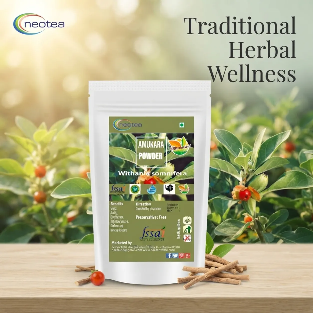 Amukkara Powder 100% Natural Herbal Powder | Traditional Ayurvedic Herb | Pure Amukkara Root Powder | No Added Preservatives | Natural Herbal Wellness Product