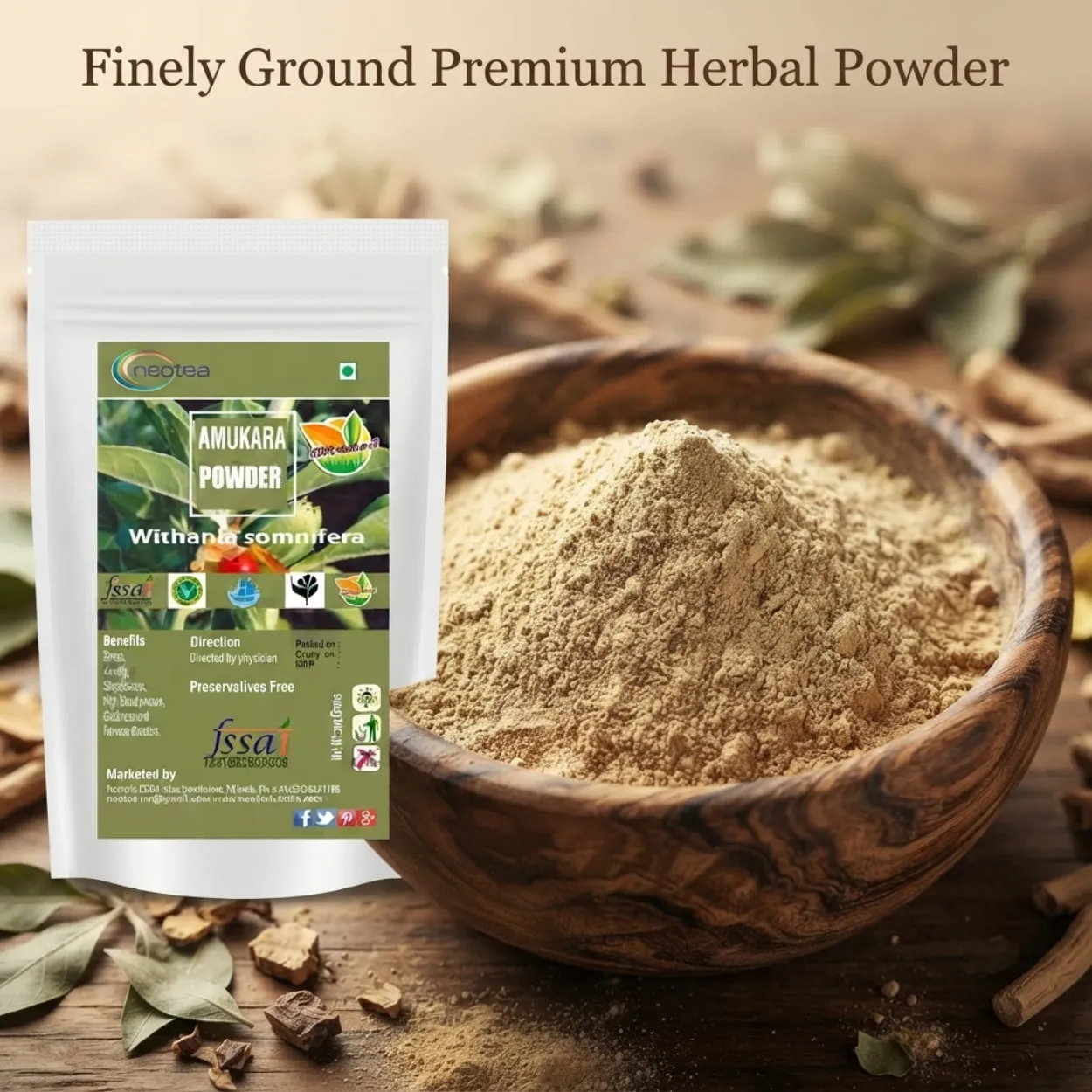 Amukkara Powder 100% Natural Herbal Powder | Traditional Ayurvedic Herb | Pure Amukkara Root Powder | No Added Preservatives | Natural Herbal Wellness Product