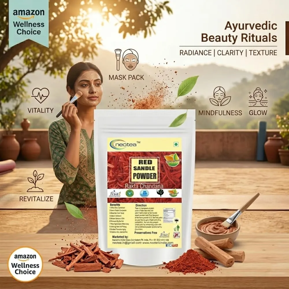 Red Sandalwood Powder for Face & Skin Care | 100% Natural Red Chandan Powder | Fine Ground Red Sandal Powder for DIY Face Packs, Beauty Care, Personal Care & Traditional Indian Beauty Rituals | Premium Quality Botanical Powder