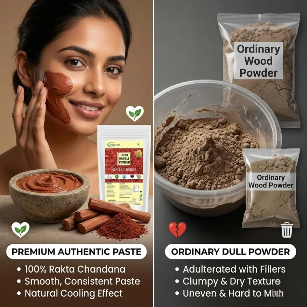 Red Sandalwood Powder for Face & Skin Care | 100% Natural Red Chandan Powder | Fine Ground Red Sandal Powder for DIY Face Packs, Beauty Care, Personal Care & Traditional Indian Beauty Rituals | Premium Quality Botanical Powder