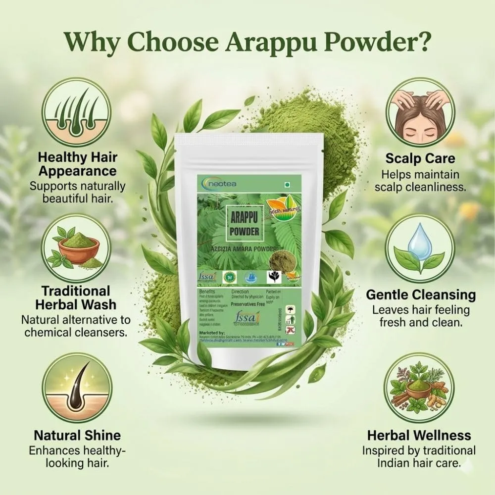Arappu Powder 100% Natural Arappu Leaf Powder for Hair & Scalp Care, Traditional Herbal Hair Wash Powder, Plant-Based Cleansing Powder, Chemical-Free Herbal Powder