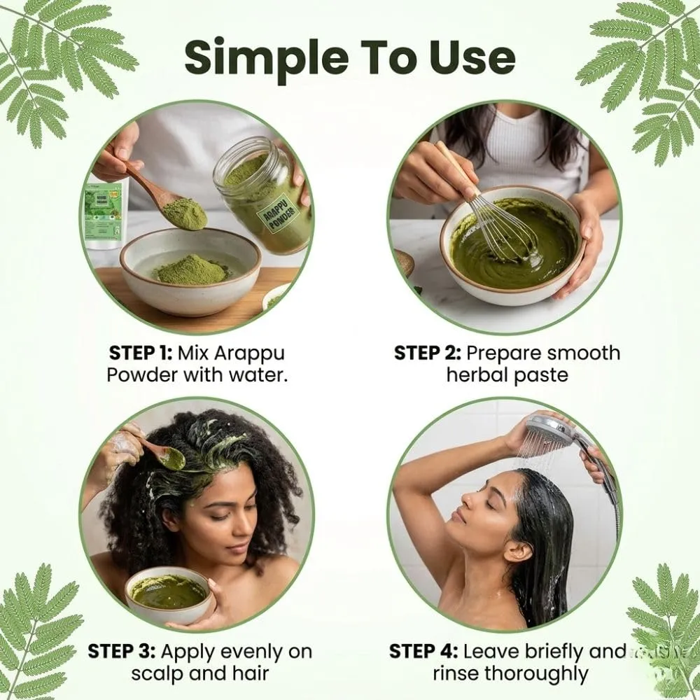 Arappu Powder 100% Natural Arappu Leaf Powder for Hair & Scalp Care, Traditional Herbal Hair Wash Powder, Plant-Based Cleansing Powder, Chemical-Free Herbal Powder