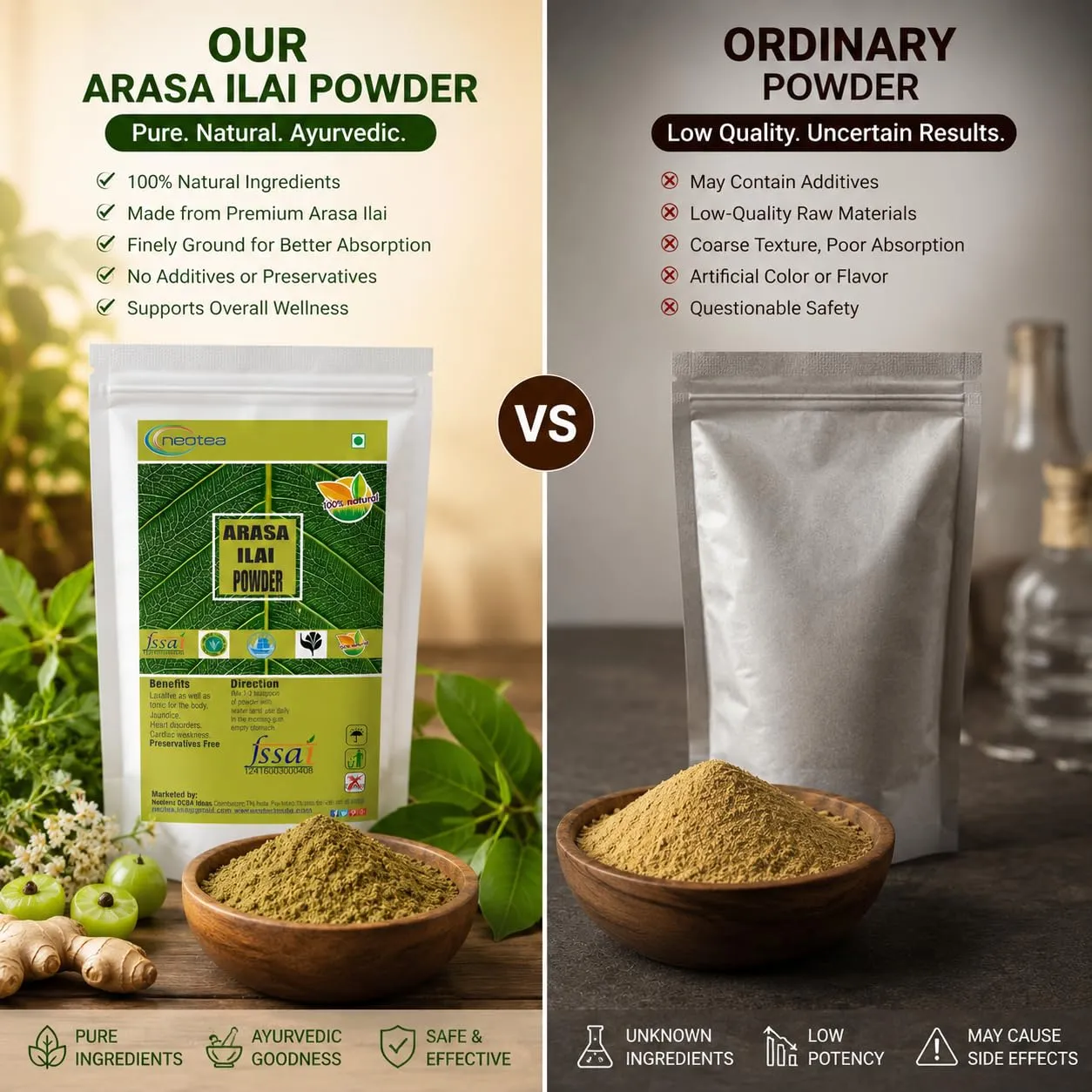 Arasa Ilai Powder | Peepal Tree Leaf Powder | Ficus Religiosa Leaf Powder | 100% Natural Herbal Powder | Traditional Ayurvedic Ingredient | 100% Pure