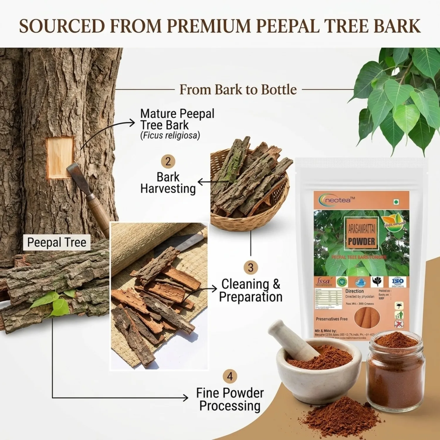 Arasam Pattai Powder | Arasa Pattai Herbal Powder | Sacred Fig Tree Bark Powder | Traditional Ayurvedic Herbal Ingredient | Natural Plant-Based Powder | 100% Natural