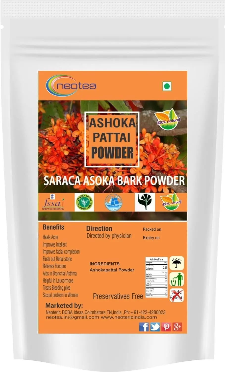 Ashoka Pattai Powder | Saraca Asoca Bark Powder | 100% Natural Herbal Powder | Traditional Ayurvedic Herb | Fine Ground Ashoka Bark