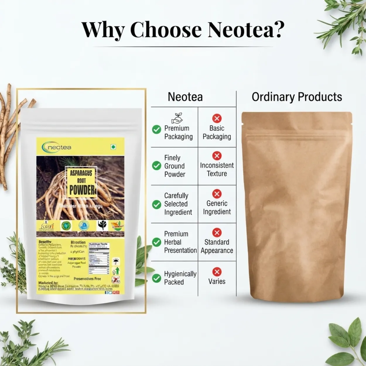 Asparagus Root Powder | 100% Natural Dried Asparagus Root Herbal Powder | Traditional Ayurvedic Wellness Ingredient | Fine Ground Herbal Powder | 100% Pure