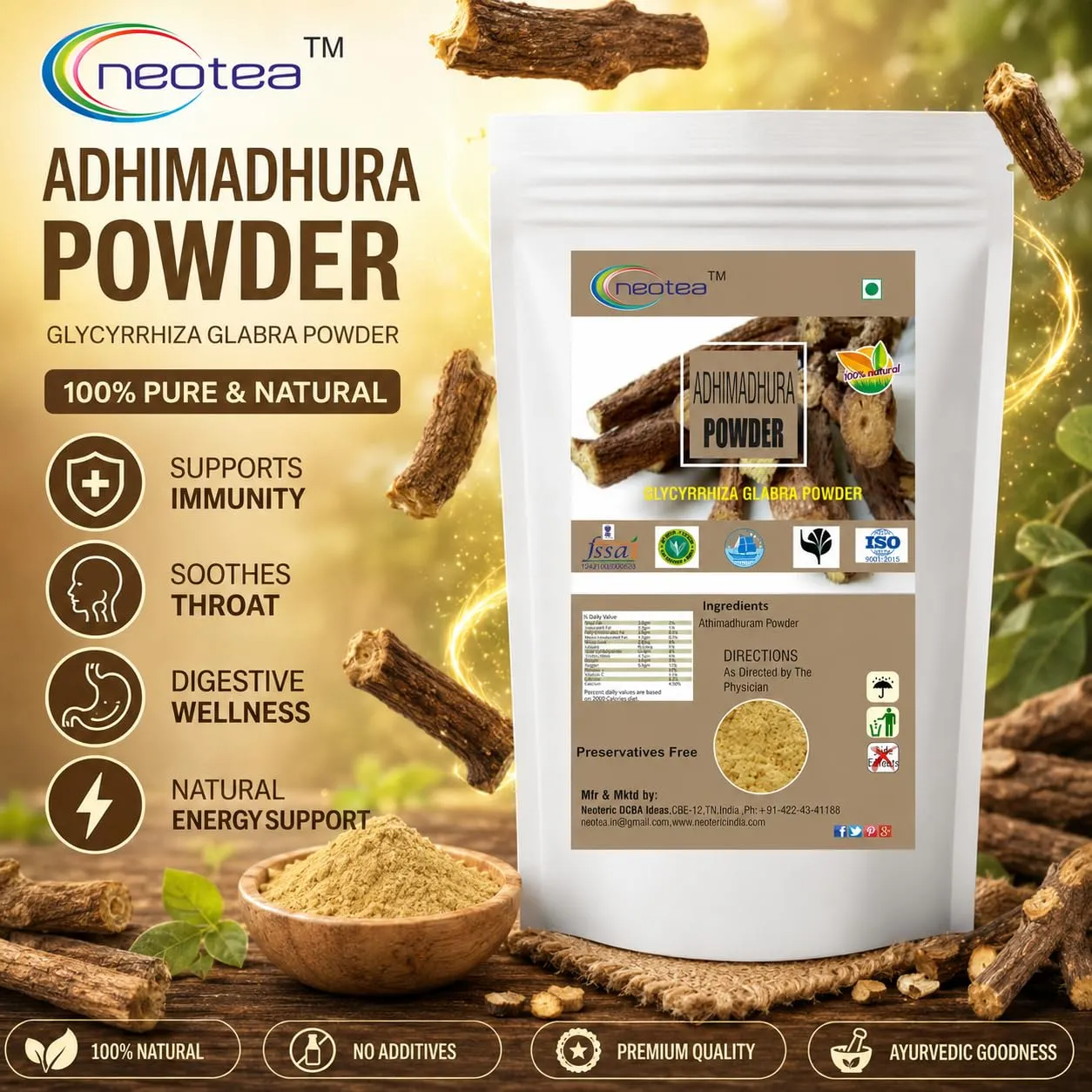 Athimadhuram Powder 100% Natural Licorice Root Powder for Herbal Wellness and Traditional Use