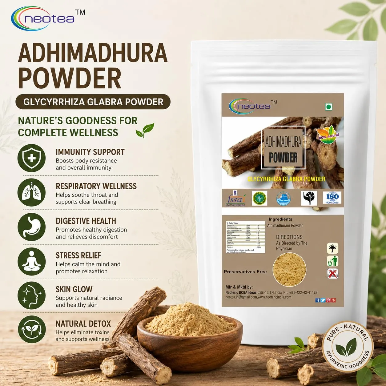 Athimadhuram Powder 100% Natural Licorice Root Powder for Herbal Wellness and Traditional Use