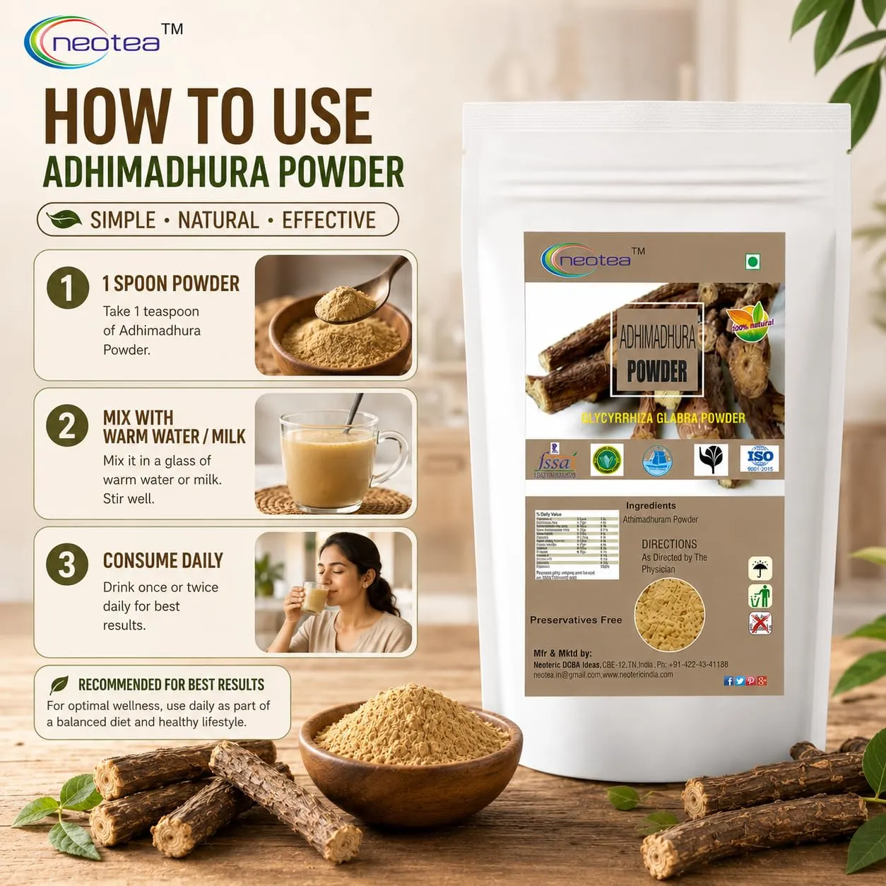 Athimadhuram Powder 100% Natural Licorice Root Powder for Herbal Wellness and Traditional Use