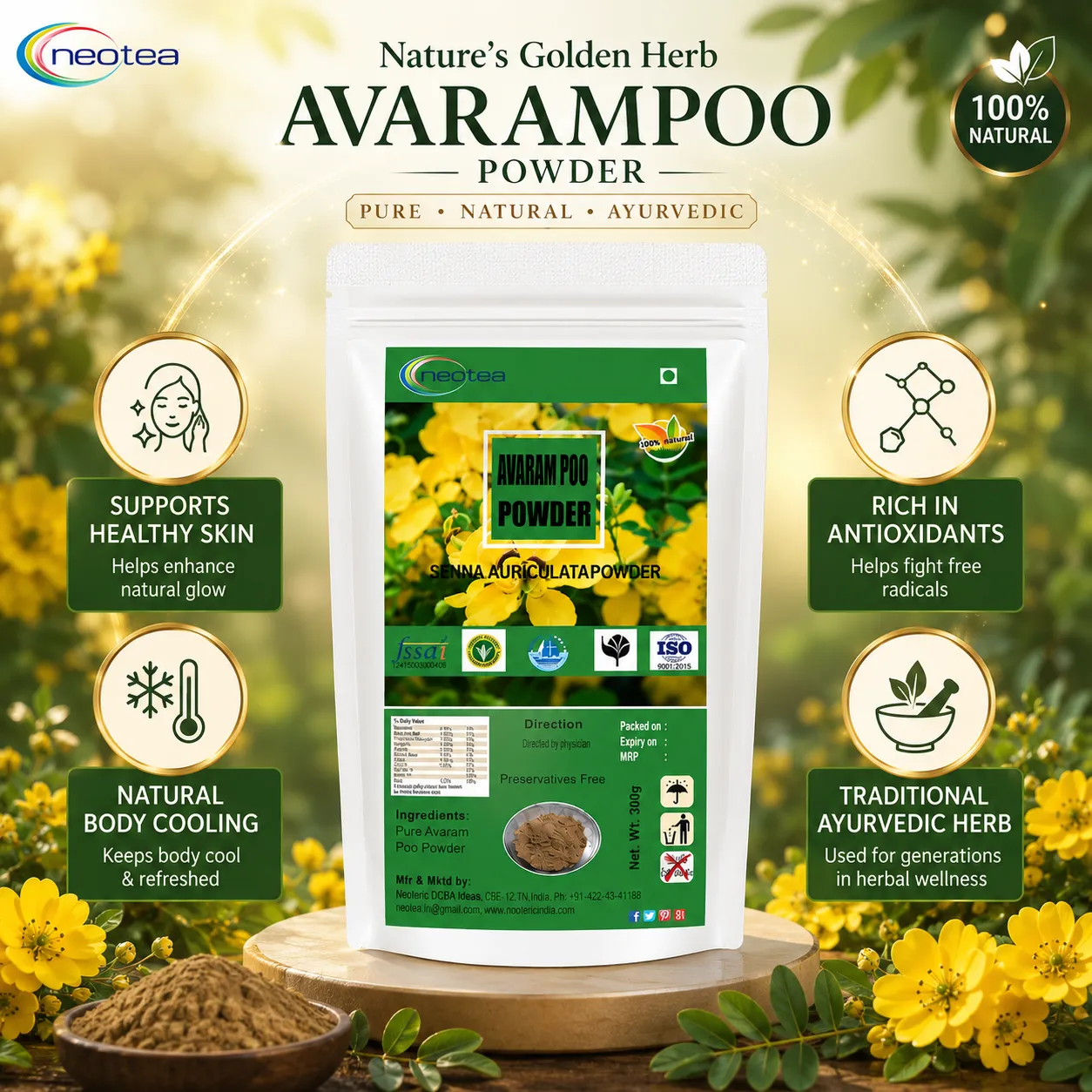 Avarampoo Powder 100% Natural Cassia Auriculata Flower Powder | Traditional Herbal Ingredient for Skin & Personal Care | Fine Herbal Powder | No Added Preservatives