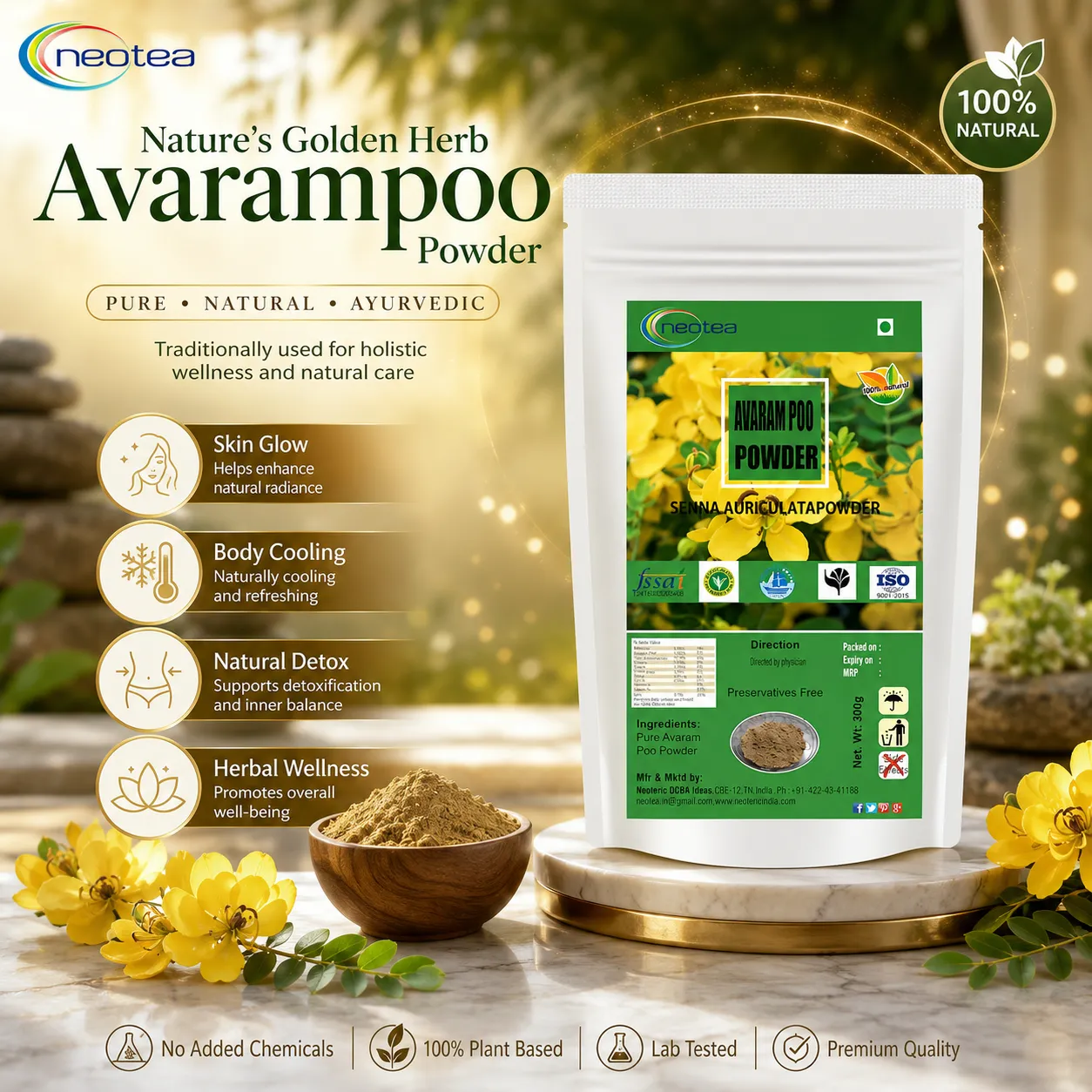 Avarampoo Powder 100% Natural Cassia Auriculata Flower Powder | Traditional Herbal Ingredient for Skin & Personal Care | Fine Herbal Powder | No Added Preservatives