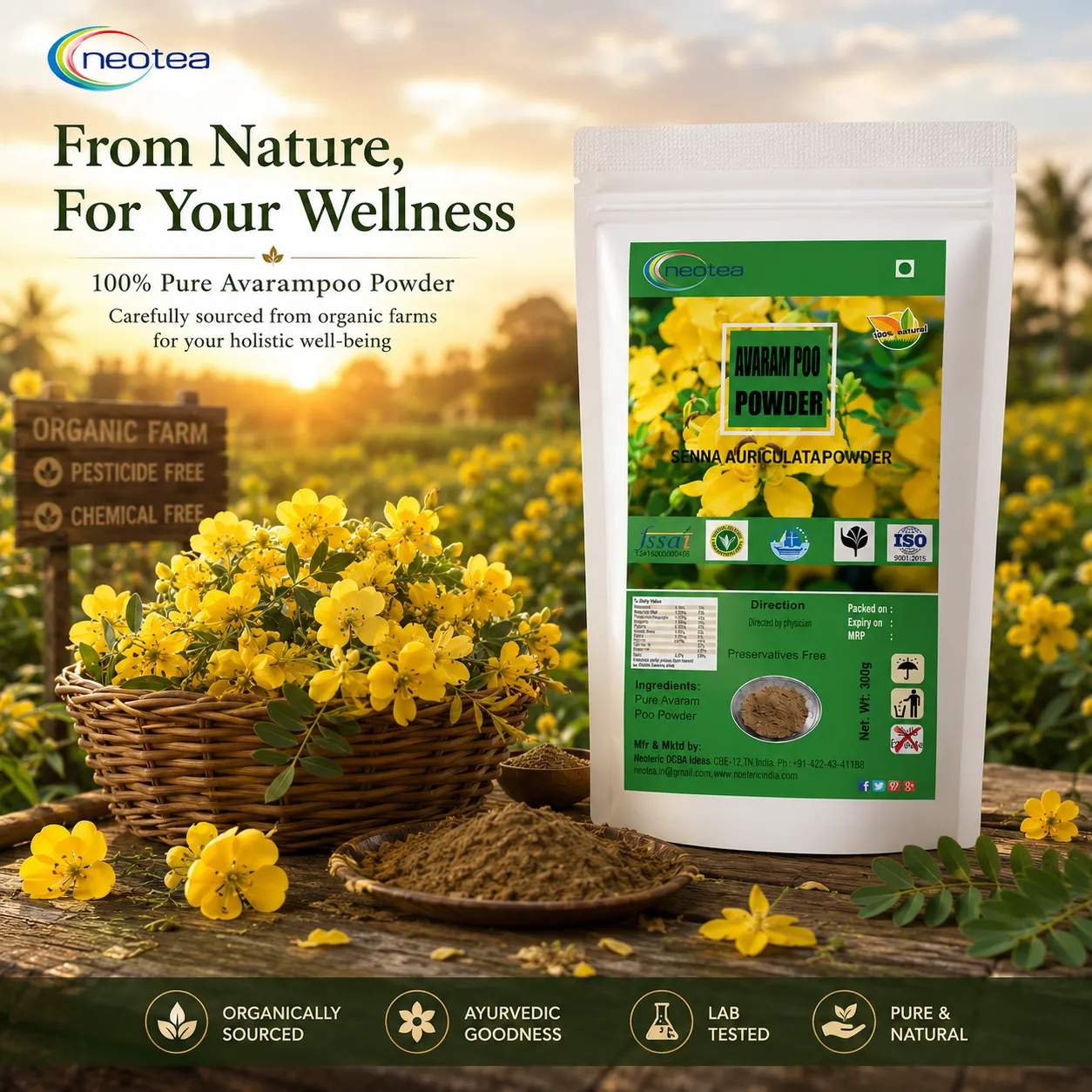 Avarampoo Powder 100% Natural Cassia Auriculata Flower Powder | Traditional Herbal Ingredient for Skin & Personal Care | Fine Herbal Powder | No Added Preservatives