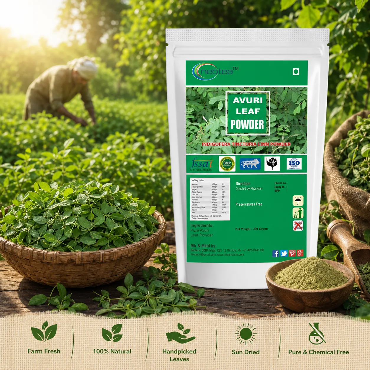 Avuri Ilai Powder | Indigofera Tinctoria Leaf Powder | 100% Natural Herbal Leaf Powder | Traditionally Used Ayurvedic Herb | Fine Ground Herbal Powder