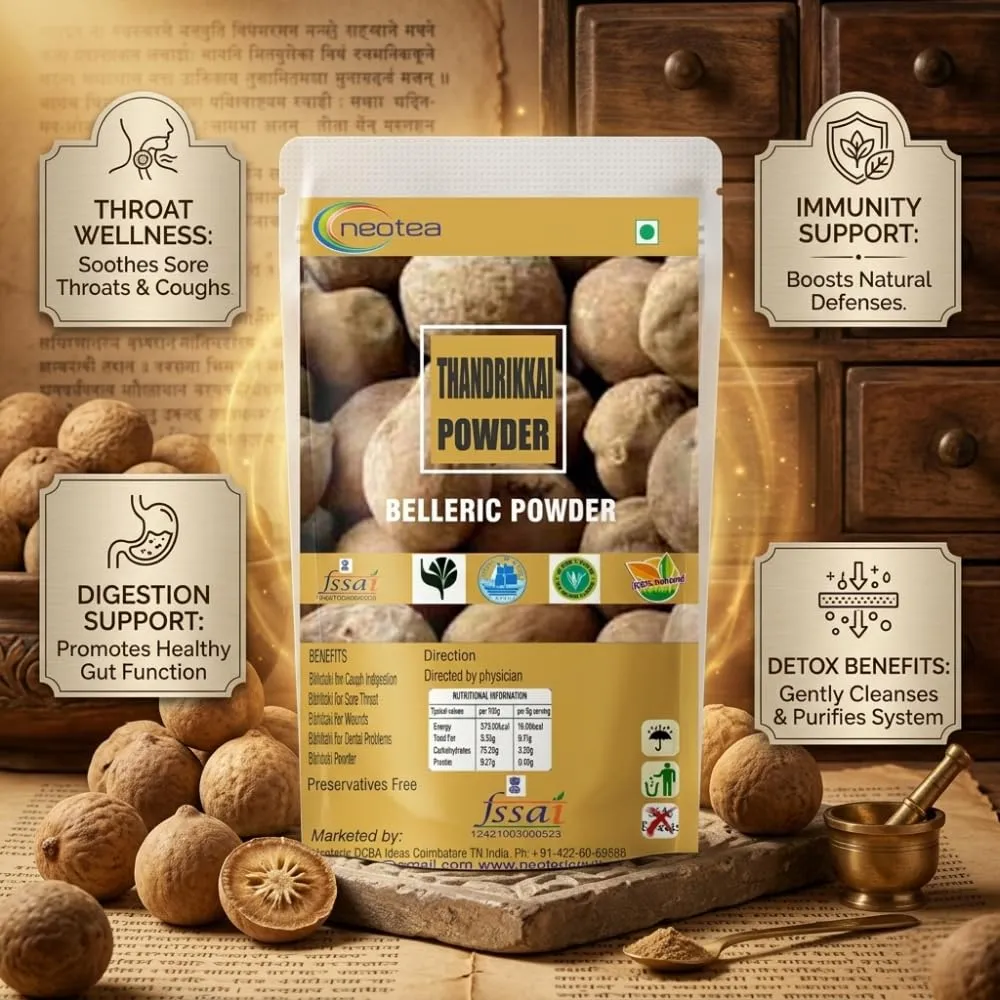 Thandrikkai Powder | Bahera Beleric | Terminalia Bellirica | Bibhitaki Baheda | Bellarica Tanikaya | Non-GMO | No Added Preservatives | Belerica Fruit | Vibhitak Myrobalan | Digestive, Respiratory & Skin Health | Hair Growth & Wellness
