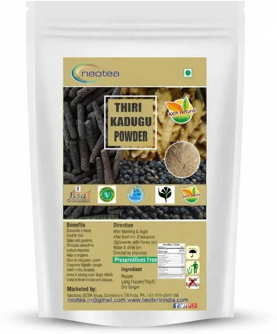 Thirikadugam Trikatu Churna Powder | Thirukaduga Katutraya Three Peppers Blend | Long Pepper, Black Pepper & Ginger | Natural Digestive Support & Metabolism Booster | Herbal Churna for Healthy Digestion