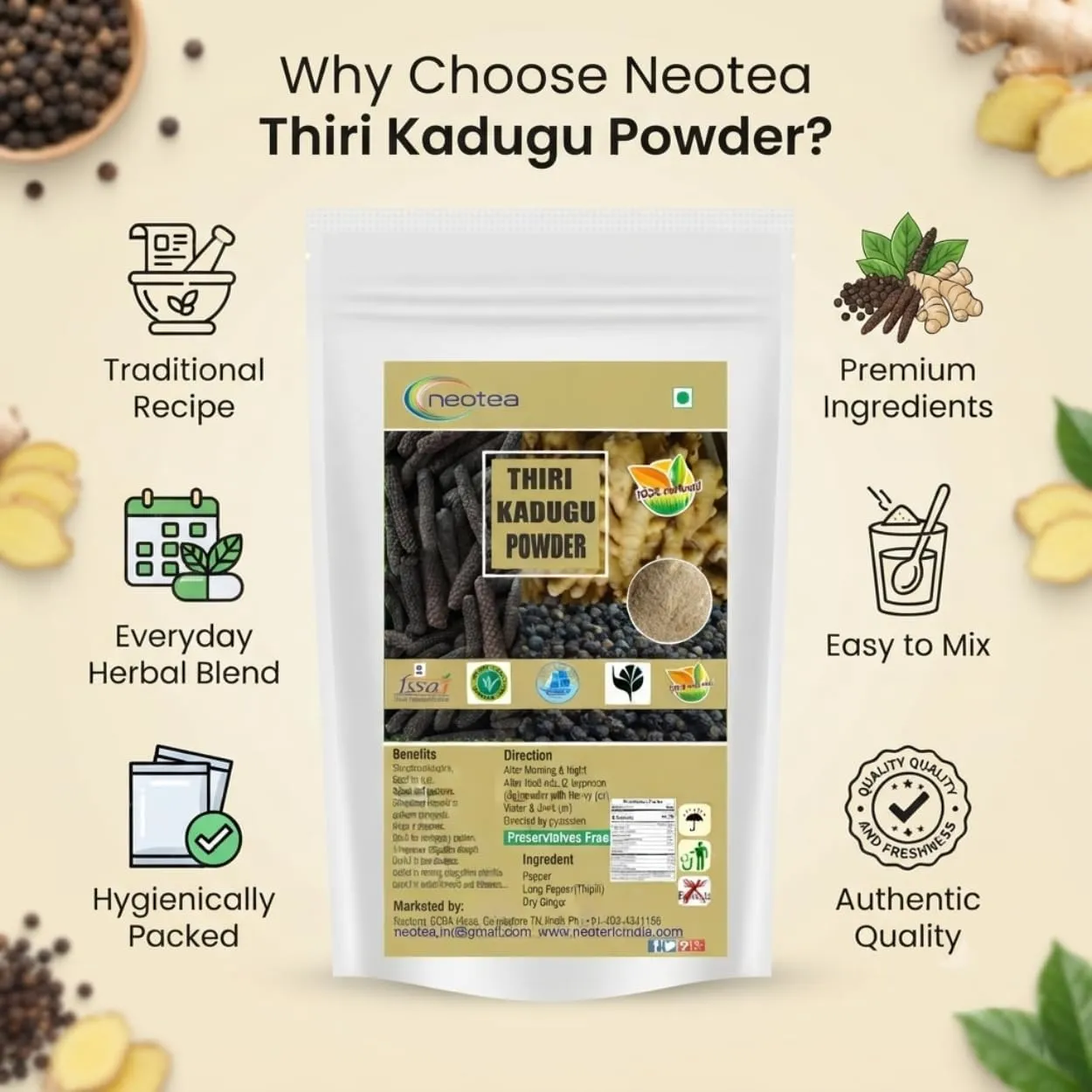 Thirikadugam Trikatu Churna Powder | Thirukaduga Katutraya Three Peppers Blend | Long Pepper, Black Pepper & Ginger | Natural Digestive Support & Metabolism Booster | Herbal Churna for Healthy Digestion