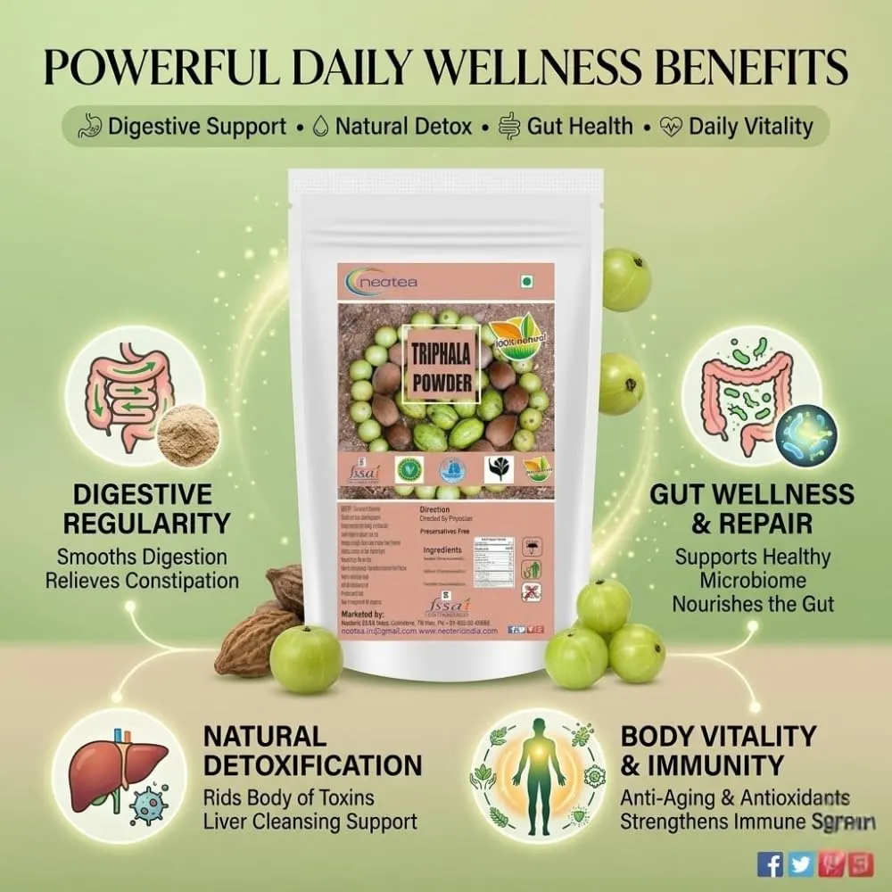Triphala Powder 100% Natural Herbal Blend of Amla, Haritaki & Bibhitaki | Traditional Ayurvedic Three Fruit Powder | Fine Ground Herbal Powder for Everyday Use