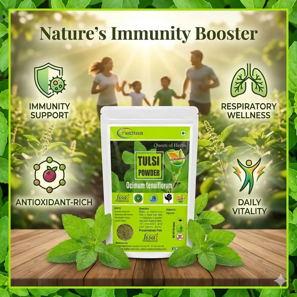 Tulsi Powder | 100% Natural Holy Basil Leaf Powder | Finely Ground Tulsi Leaves | Premium Herbal Powder for Traditional Preparations, Herbal Blends & Everyday Use