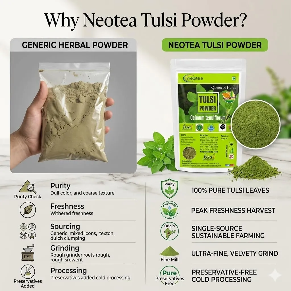Tulsi Powder | 100% Natural Holy Basil Leaf Powder | Finely Ground Tulsi Leaves | Premium Herbal Powder for Traditional Preparations, Herbal Blends & Everyday Use