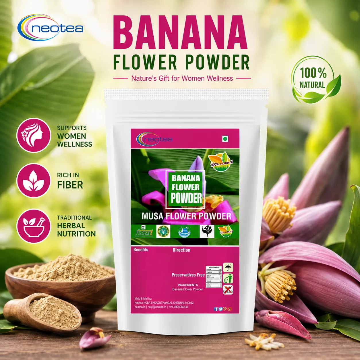 Banana Flower Powder 100% Natural Dried Banana Blossom Powder, Plant-Based Herbal Ingredient for Traditional Recipes, Smoothies & Daily Wellness