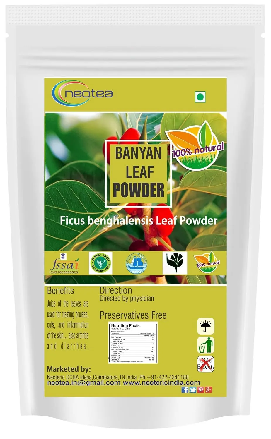 Banyan Leaf Powder | Vata Tree Leaf Powder | 100% Natural & Pure Banyan Leaves | Traditionally Used Herbal Powder | Fine Ground Botanical Ingredient | No Added Preservatives