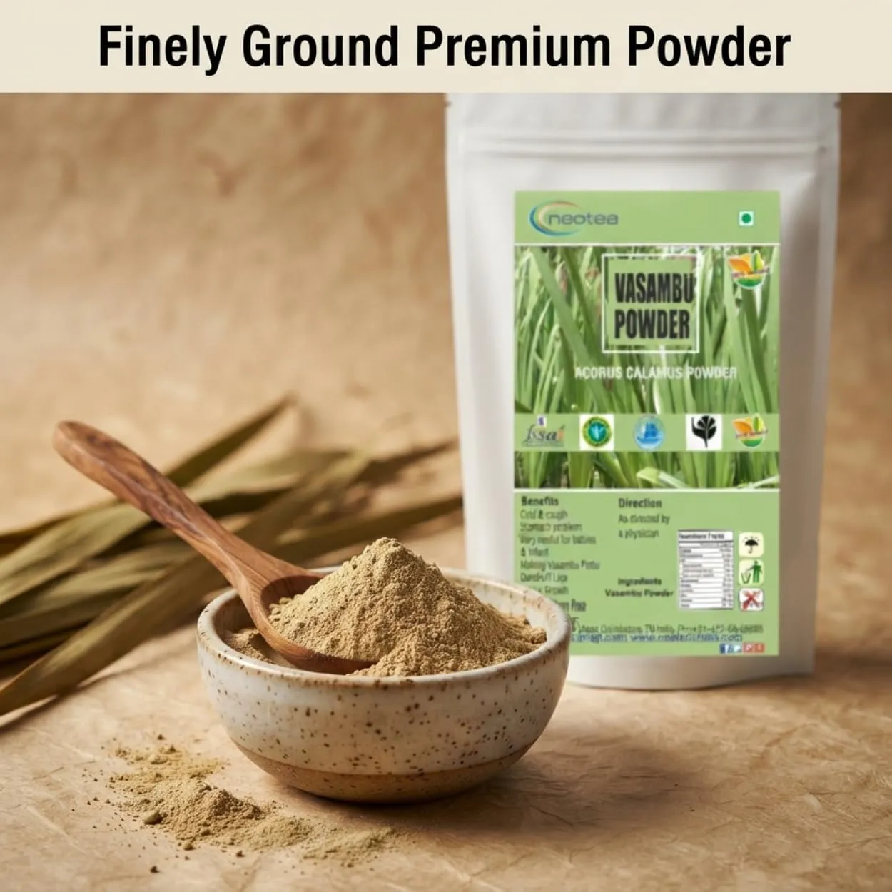 Vasambu Powder Vacha Root | Sweet Flag Acorus Calamus | Vayambu | Dried Root Herbal Supplement | Natural Sweet Flag Sambu Calamus | Vacha Acorus Calamus | Ayurvedic Remedy | 100% Pure & Organic
