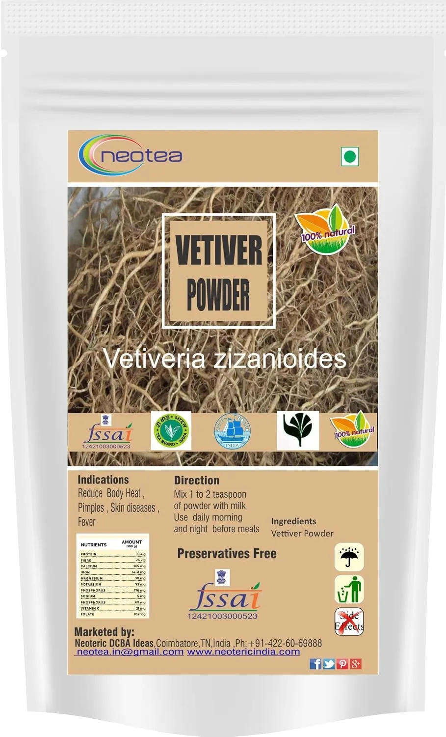 Vettiver Powder (Vetiveria zizanioides) | 100% Natural Dried Vetiver Root Powder | Aromatic Herbal Powder for Bath, Body Scrub, Face Pack & Traditional Personal Care | Finely Ground & Carefully Processed