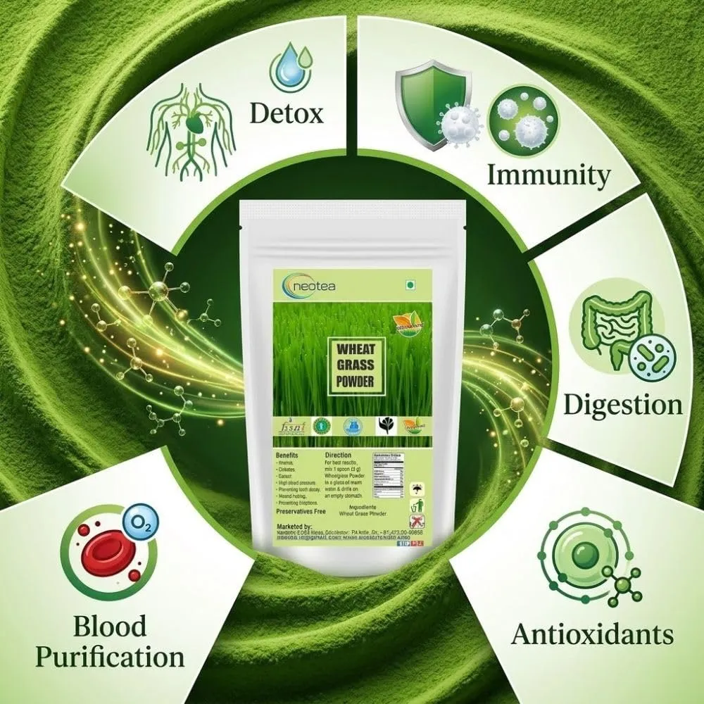 Organic Wheatgrass Powder | Immunity, Energy & Detox Support | Superfood for Skin Health & Stamina | Non-GMO, Vegan, Chemical-Free | Natural Antioxidant for Metabolism & Wellness