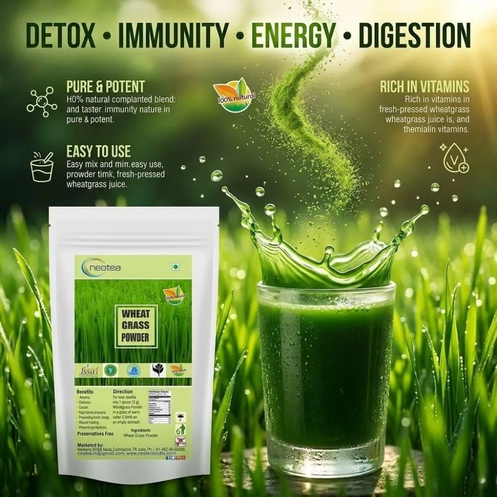 Organic Wheatgrass Powder | Immunity, Energy & Detox Support | Superfood for Skin Health & Stamina | Non-GMO, Vegan, Chemical-Free | Natural Antioxidant for Metabolism & Wellness