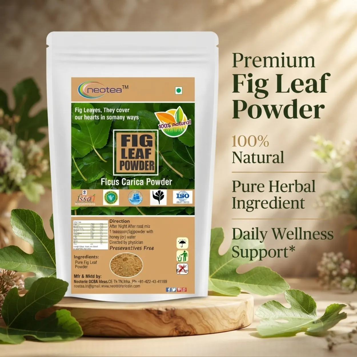 Fig Leaf Powder | Dried Fig Leaves Powder | Anjeer Leaf Herbal Powder | 100% Natural & Pure | Traditional Herbal Ingredient | For Wellness, Herbal Drinks & Daily Use